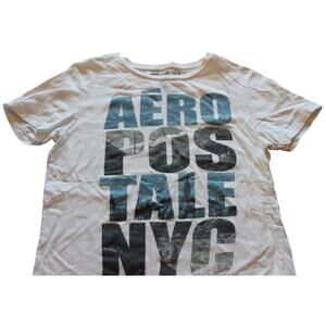 Aeropostale T-Shirt Mens Medium Crew NYC White Short Sleeve Big Logo